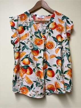 Mod On Trend Orange Citrus V Neck Boutique Blouse Medium